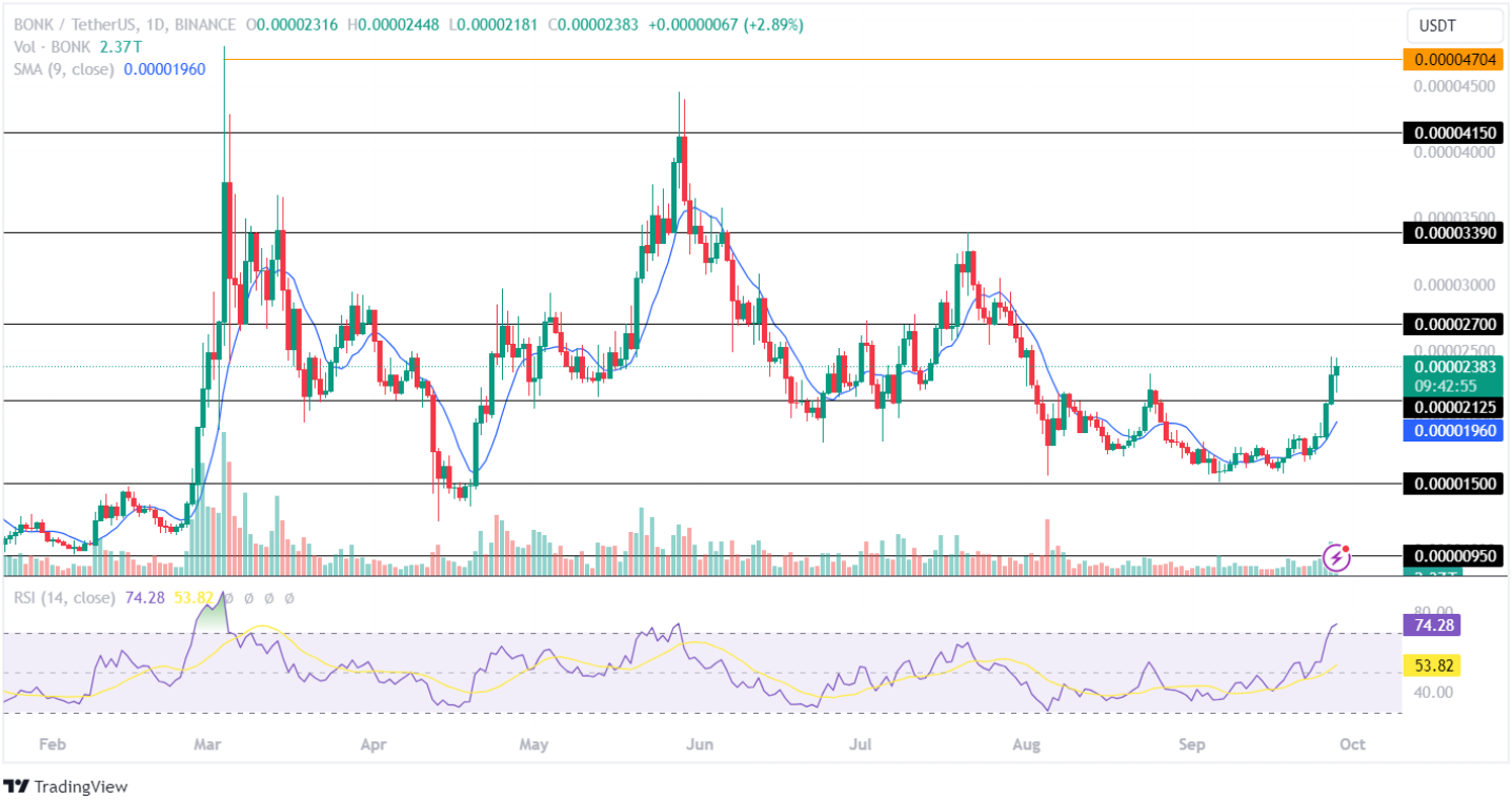 Bonk Price Analysis 28th Sept 2024